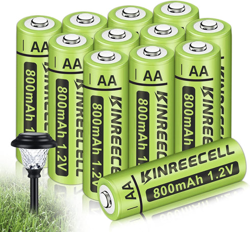 Rechargeable AA Batteries, Ni-MH Double A 1.2V 800mAh Pre-Charged for Outdoor Solar Lights, 12-Pack