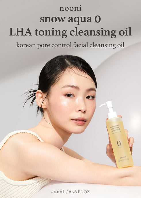NOONI Korean Facial Oil Cleanser - Snow Aqua 0 LHA Toning Cleansing Oil | Makeup Remover, Pore Control, Essential Step For Double Cleansing, Korean Skin Care Beauty, 200ml, 6.76 Fl. Oz.
