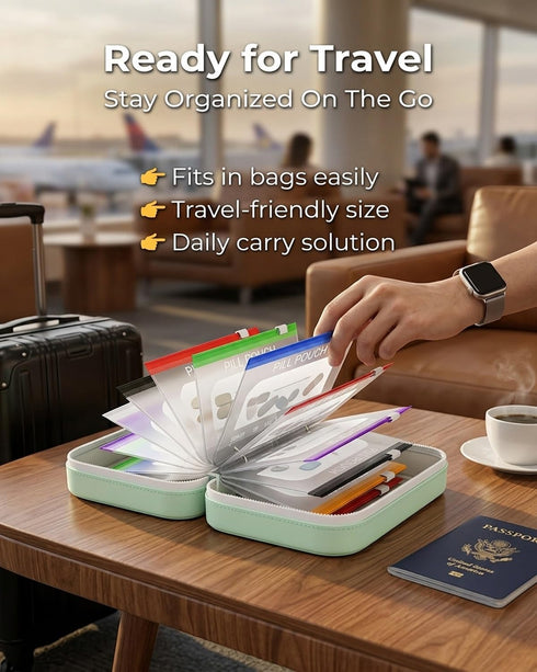 Set 14 Binder(1*Black) Waterproof Pill Pouch Travel Pill Organizer Pouches Medicine Kit Bags Pills Day Medication Metal