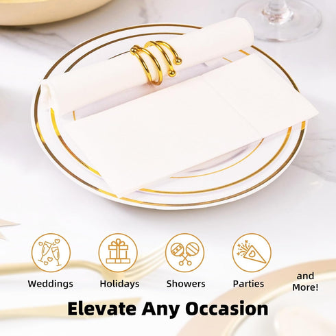 KAMMAK White Cloth Like Dinner Napkins, Disposable Thick Paper Napkins with Pre-Folded Silverware Pocket, 100 Pack