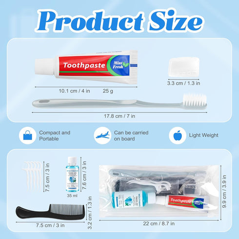 Set, Packaged, (4-Pack) Travel Toothbrush Kit Bulk, Hygiene Kit Bulk with Toothbrush Toothpaste Floss Picks, Comb