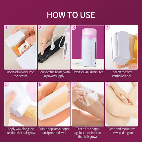 Roll On Wax Warmer for Hair Removal, Wax Roller Heater for Depilatory Wax Cartridge, Home Waxing Kit