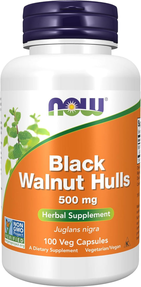 NOW Foods Black Walnut Hulls Supplement, 500 mg, 100 Veg Capsules