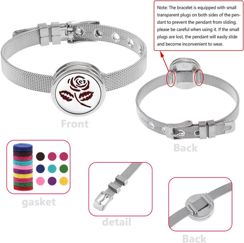 YWLI 10 Essential Oil Diffuser Bracelet Aromatherapy Locket Adjustable Stainless Steel Rose Watch Chain Bracelet