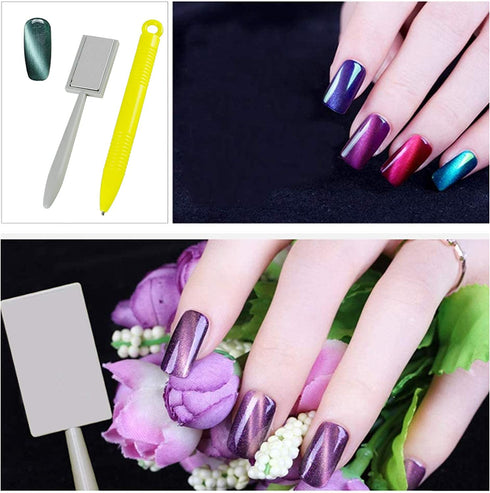 Ideal Swan 11 Piece Magnet Nail Art Polish Tool Set, Cat Eye Gel Polish 3D Gel Nails Plastic Tool for DIY, Salon,