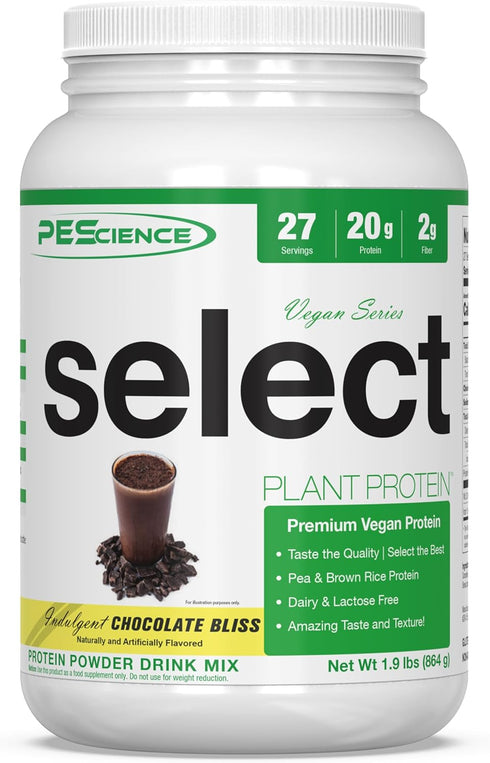 PEScience Select Vegan Plant Based Protein Powder, Chocolate, 27 Servings, Pea Brown Rice Blend