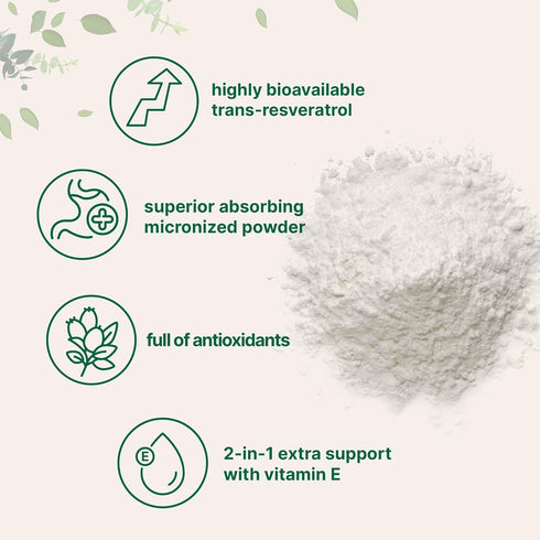 Pure Trans-Resveratrol Powder with Vitamin E, 5 Ounce, Micronized for Better Absorption, Premium Supplement