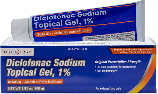 Topical Arthritis Pain Relief Gel Diclofenac Sodium 1% by GeriCare - Extra-Strength Anti-inflammatory Treatment (3.53oz)