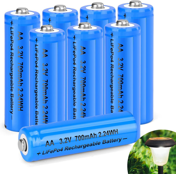 winbasic 3.2v AA LiFePo4 Rechargeable Solar Battery 700mAh Low Self-Discharge for Solar Lights,