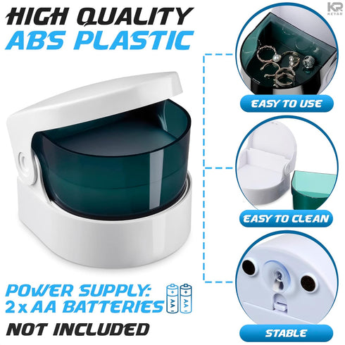 Sonic Cordless Denture Cleaner - Portable Battery Vibrating Machine for Jewellery, Coins & Dentures