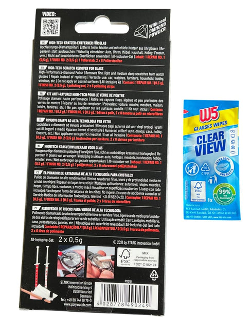 Polywatch W5 Watch Crystal Glass polishing Paste with Wipe Cleaner