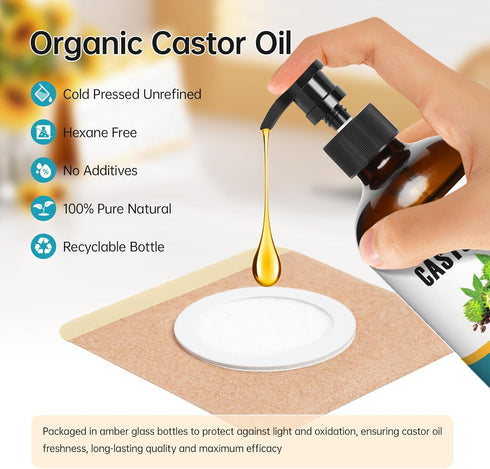 TJJSNA 50 Pack 8oz Pack Organic Castor Oil Patches Kit with Cold Pressed, Hexane Free Castor Oils Organic - Easy to Use