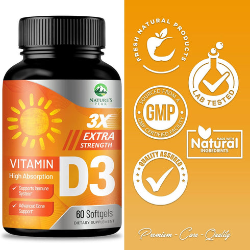 D Vitamin 5000 IU Vitamin D3 Softgels, 60 Softgels, High Potency for Bone Health, Muscle, & Immune Support
