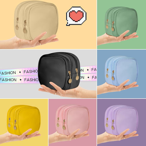 Small Makeup Pouch, Double Zipper Cosmetic Bag, Cute Travel Makeup Bag for Purse, Mini Toiletry Bag (Black)