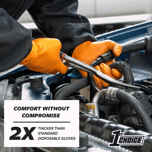 1st Choice 6 mil Nitrile Gloves, Disposable Mechanic Gloves Latex Free with Raised Diamond Texture