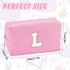 Initial Makeup Bag for Women, Travel Small PU Leather Cosmetic Bag, Cute Pink Personalized Preppy Chenille Pouch