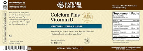 Nature's Sunshine Calcium Plus Vitamin D, 150 Tablets, Kosher | Powerful Supplement with D3, Calcium, Magnesium