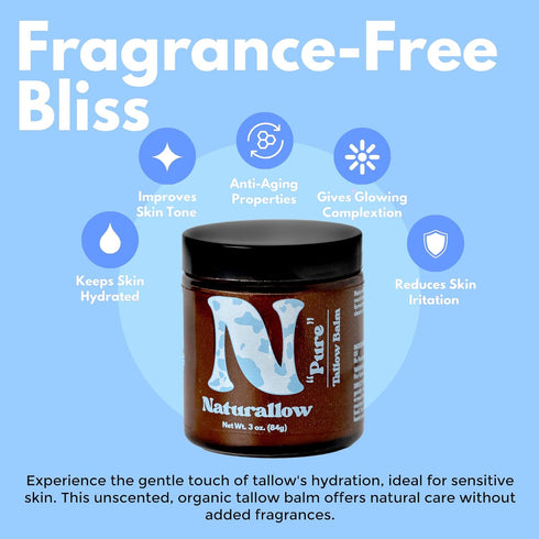 Fragrance-Free Tallow Skincare, Moisturizer & Skin Care, Multi-Purpose Tallow Balm for Dry Skin, Unscented Tallow Balm