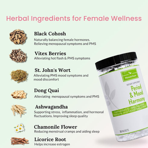 Mood Support & Hormone Balance for Women - Plant-Based Menopause Support & PMS Relief with Magnesium & Herbs, 30 Serves