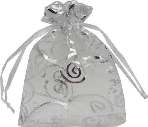100pcs Sheer Organza Favor Bags, Wedding Baby Shower Gift Bags with Drawstring Pouches, 5x7, Silver