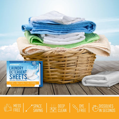 Free and Clear Laundry Detergent Sheets, 120 Loads, Unscented, Hypoallergenic, Liquidless
