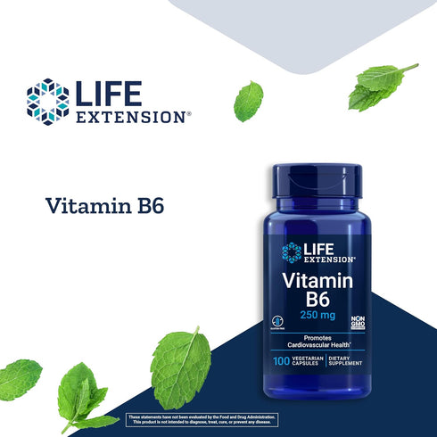 Life Extension Vitamin B6 250 mg – Gluten-Free, Non-GMO for Cardiovascular & Neurological Health - 100 Vegetarian
