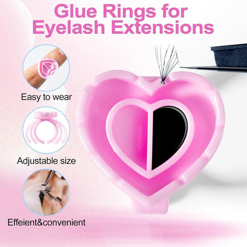 NXJ INFILILA Glue Rings for Eyelash Extensions, 100PCS Disposable Heart Shape Makeup Plastic Cups for Lashes