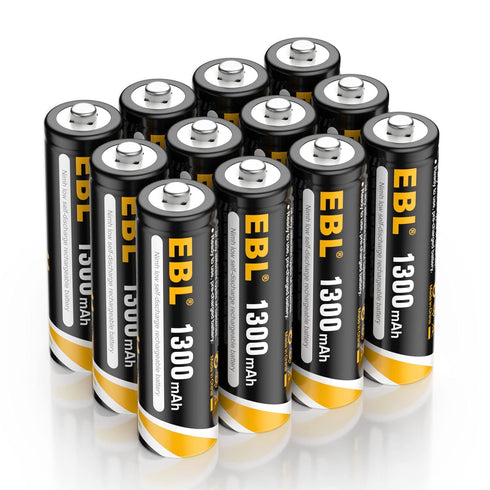 EBL 1.2V AA Rechargeable Batteries for Solar Lights, Pre-Charged 1300mAh, Pack of 12
