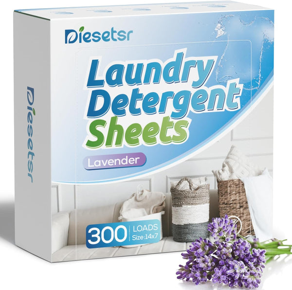 Laundry Detergent Sheets, 300 Sheets, Eco-Friendly Travel Detergent, Plastic-Free, Lavender
