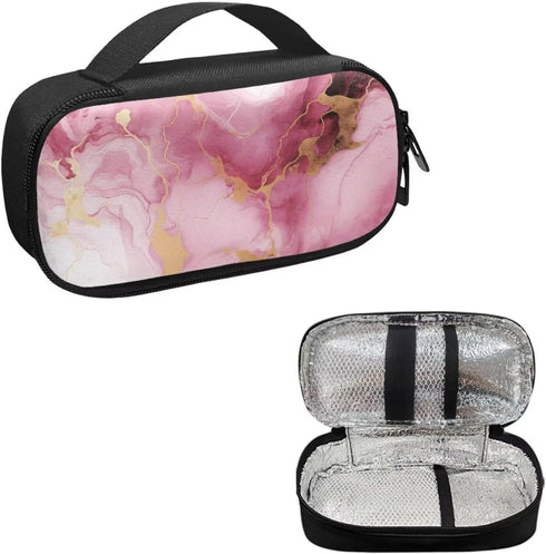Marble Insulin Travel Case - Insulated Diabetic Medication Organizer Carrying Bag with Extra Pouch for Diabetic