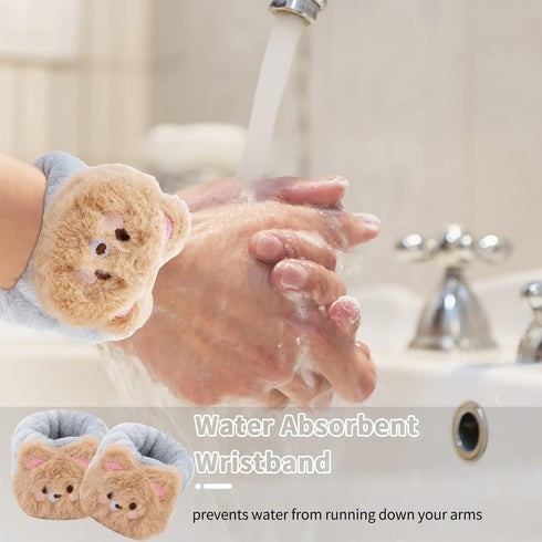 WHAVEL Hairband 3Pcs, Spa Headband and Wristband Set with Cute Bear Ears for Women and Girls (Coffee 01)