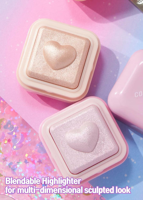COLORGRAM Milk Bling Heartlighter 01 Peach Heart, Silky Smooth Creamy Highlighter for Natural Glow