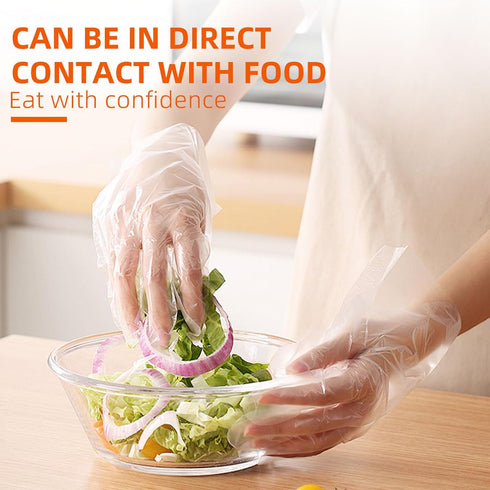 100 Pcs Disposable Plastic Gloves - Food Handling Service Gloves for Cooking, Kitchen Cleaning, and Food Prep