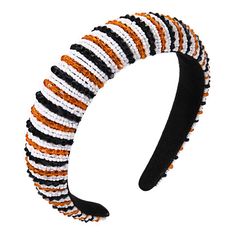 NVENF Halloween Headband for Women, Crystal Rhinestone Bejewelled Hairband with Orange Black Beads
