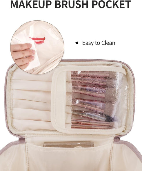 Makeup Bag, Travel Make Up Organizer, Cosmetic Brush Bags Case for Women in Quilted Fabric, Pink (Patent Pending)