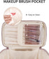 Makeup Bag, Travel Make Up Organizer, Cosmetic Brush Bags Case for Women in Quilted Fabric, Pink (Patent Pending)
