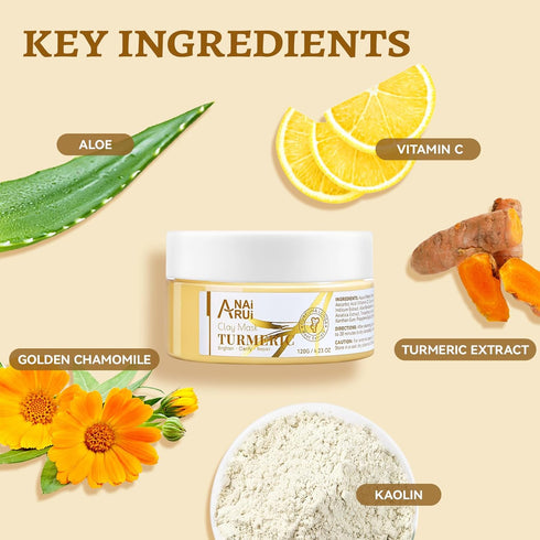 ANAI RUI Vitamin C Face Mask with Turmeric and Kaolin Clay for Dark Spots, Skincare Facial Mask, 4.23 OZ