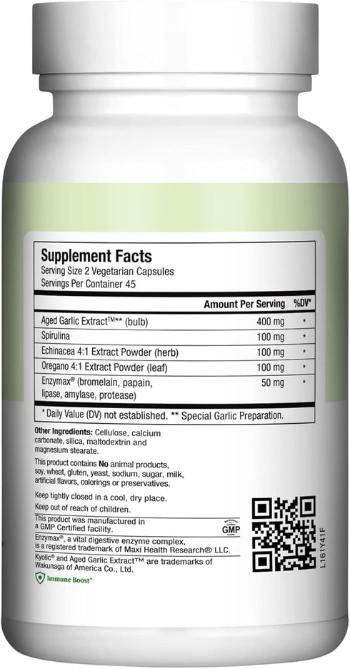 Maxi Health - Maxi Biotic Aged Garlic Extract Capsules, 90 Count, Kyolic Garlic Supplement with Spirulina