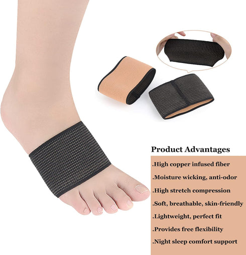 Copper Arch Support Sleeves (4PCS) - Plantar Fasciitis Braces for Foot Care, Pain Relief for Women & Men