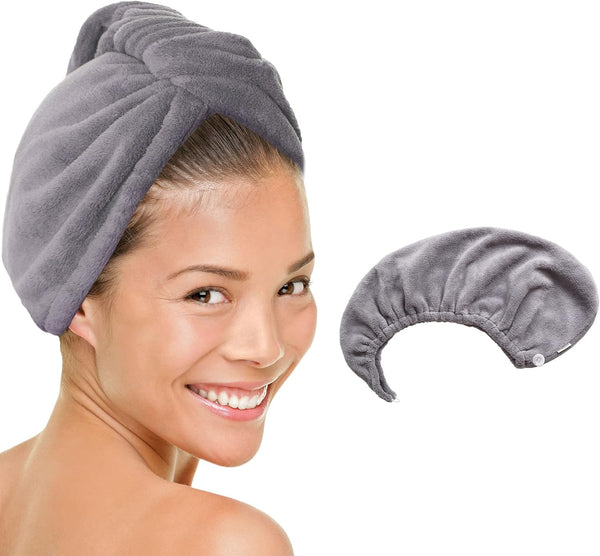 MICRODRY Ultra-Absorbent Hair Towel Wrap, Quick-Drying Microfiber Hair Care, One Size Fits All, Gray