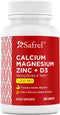 Safrel Calcium Magnesium Zinc with Vitamin D3 - 300 Tablets, Calcium 1000 mg, Magnesium 400 mg, Zinc 20 mg, D3 600 IU