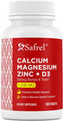 Safrel Calcium Magnesium Zinc with Vitamin D3 - 300 Tablets, Calcium 1000 mg, Magnesium 400 mg, Zinc 20 mg, D3 600 IU