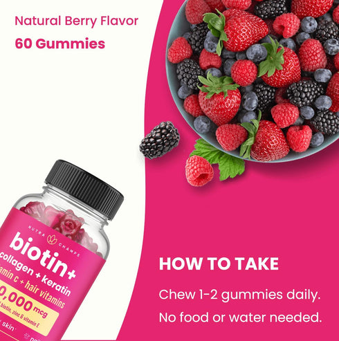 Hair Skin & Nails Gummies | Biotin with Collagen & Keratin | 5000mcg Biotin Beauty Complex | 120 Count for Women & Men