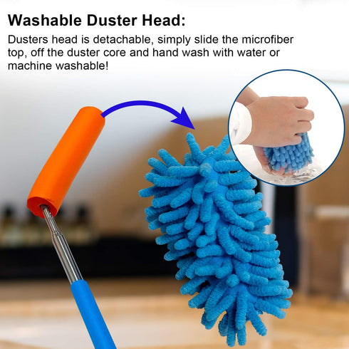 Microfiber Duster for Cleaning: Telescoping Extension Pole Mini Dusters for Car, Window, and Office