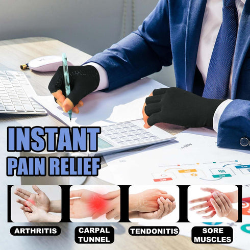 2 Pairs of Copper Arthritis Gloves for Carpal Tunnel Pain Relief, Compression Fingerless Gloves for Women & Men