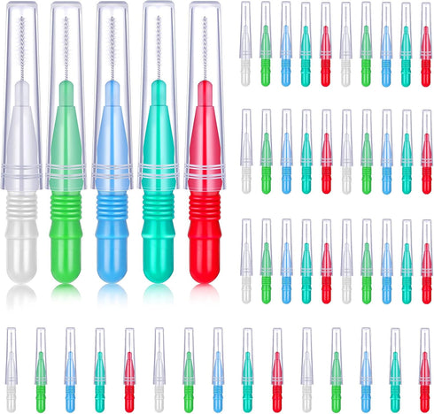 50 Pieces Braces Brush for Cleaner Interdental Brush Toothpick Dental Hygiene Flosser Tool (Red, White, Green, Light