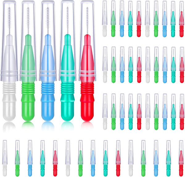 50 Pieces Braces Brush for Cleaner Interdental Brush Toothpick Dental Hygiene Flosser Tool (Red, White, Green, Light
