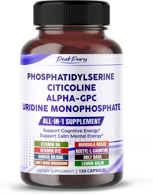 PEAKPURY All-in-1 Phosphatidylserine, Citicoline, Alpha-GPC & Uridine Supplement Supports Mental Clarity, Brain Energy