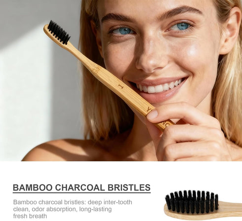 YD WINGTAI 12pack Bamboo Toothbrush Biodegradable WoodenToothbrushes Natural Travel Size Organic Charcoal Tooth Brush