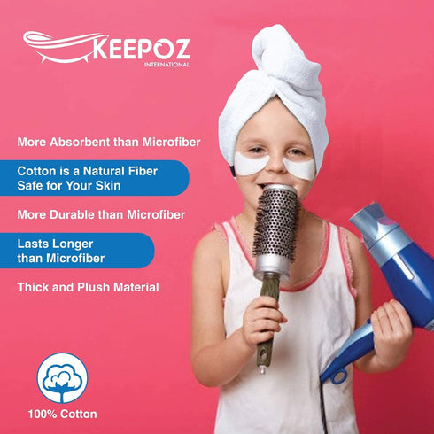 KEEPOZ Hair Towel Wrap, Quick Dry 100% Cotton Super Absorbent Turban Head Wrap for Women, Non Microfiber Anti Frizz